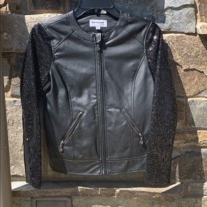 Black sequin faux leather jacket